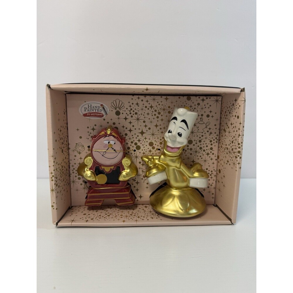 NEW Disney Beauty & The Beast Cogsworth Clock Lumiere Salt & Pepper Shakers Set